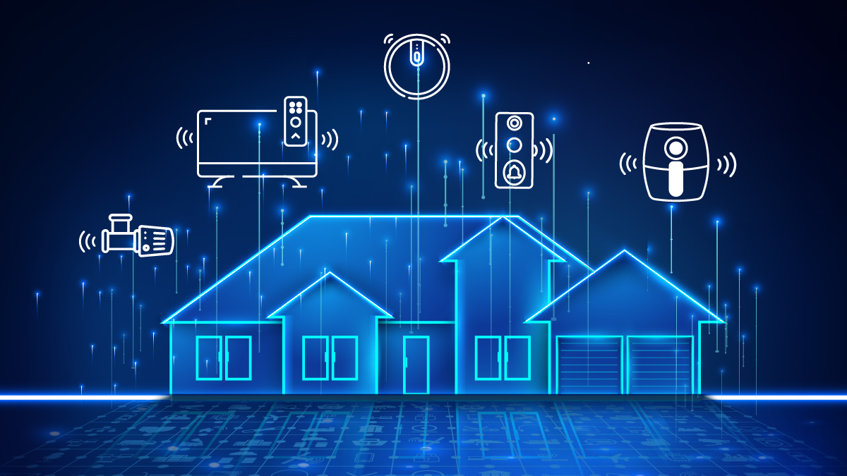 Concept d'une maison remplie d'appareils connectés et intelligents